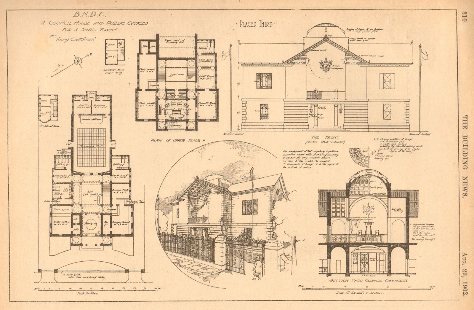 Council house & public offices for small town by Young Craftsman. Plan 1902